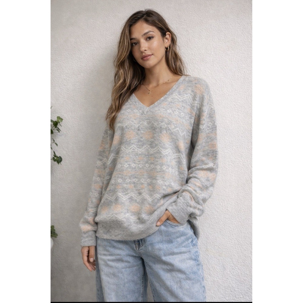Market & Spruce Women's 2XL Gray & Pink Snowflake Winter Sweater NWT